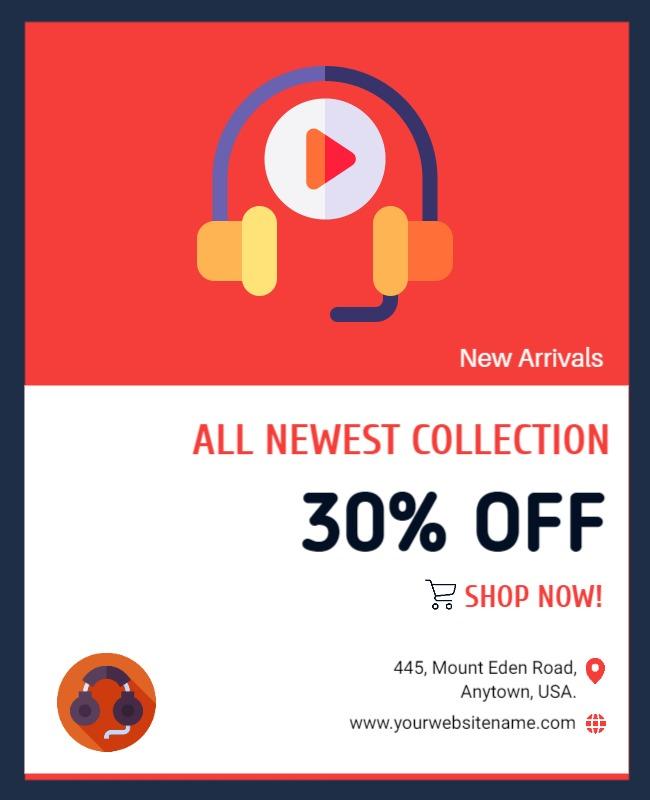 Vibrant Red and Blue Music Headphones Sale Poster Template
