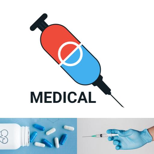 Vibrant Red and Blue Syringe Design for Pharmacy Logo Template