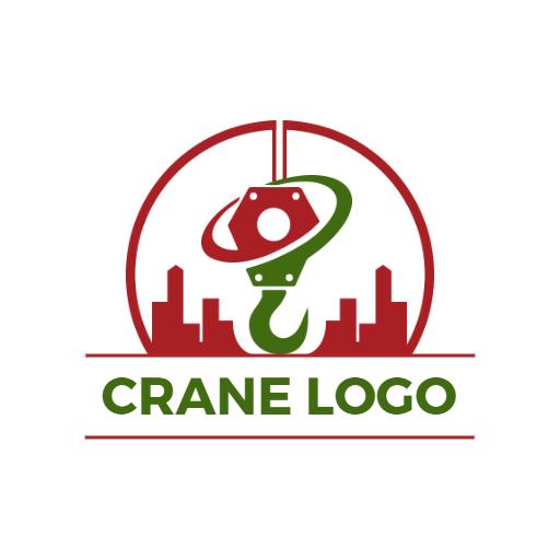 Vibrant Red and Green Crane Design Representing Construction Logo Template