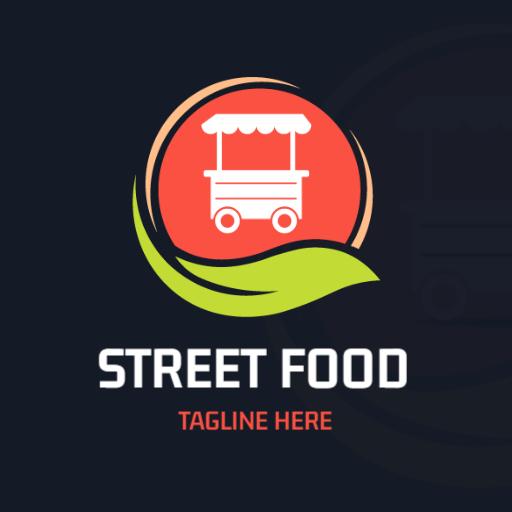 Vibrant Red and Green Food Cart Design for Street Food Logo Template