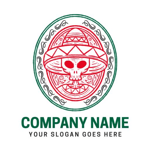 Vibrant Red and Green Mexican Skull Design Logo Template