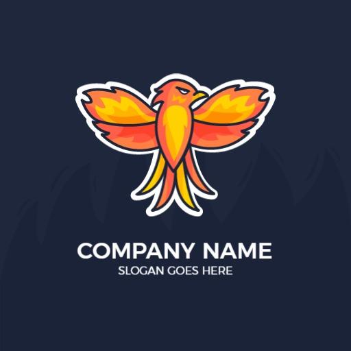 Vibrant Red and Orange Cartoon Phoenix Design Logo Template