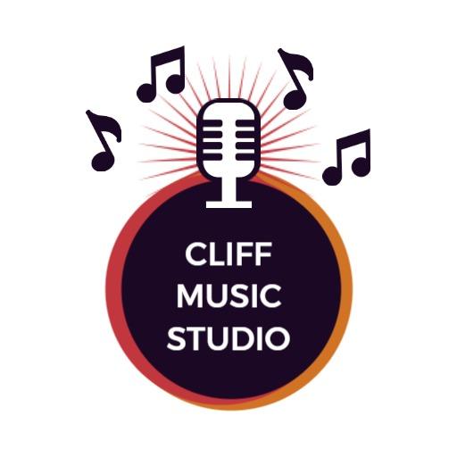 Vibrant Red and Orange Music Studio with Microphone Logo Template