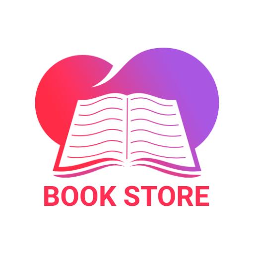 Vibrant Red and Purple Graphic Representing Book Store Logo Template