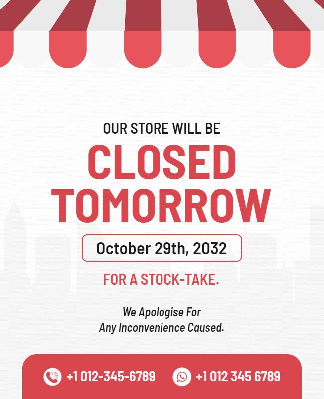 Vibrant Red and White Store Closure Announcement Poster Template