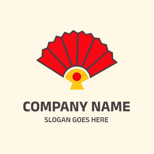 Vibrant Red and Yellow Japanese Fan Symbol Design Logo Template