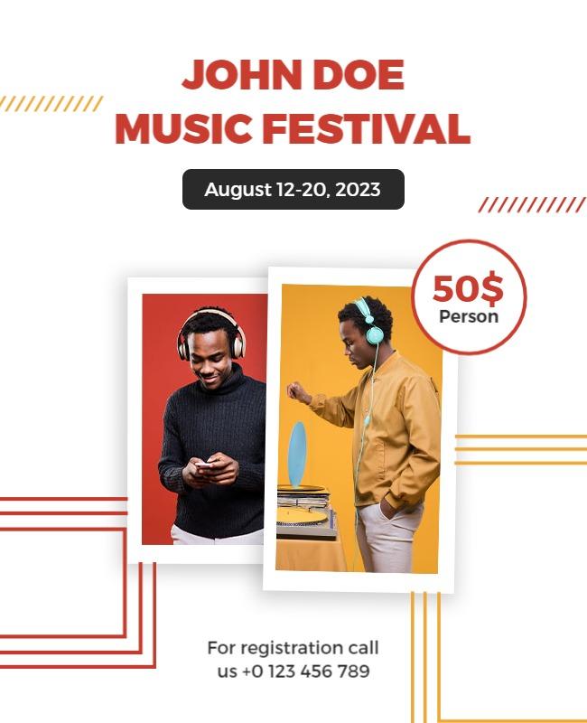 Vibrant Red and Yellow Music Festival Poster Template