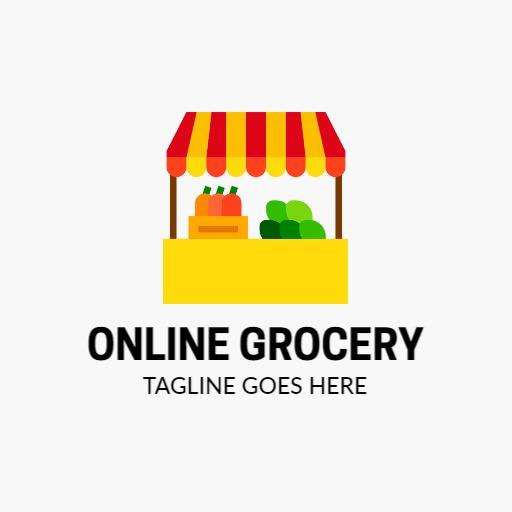 Vibrant Red and Yellow Online Grocery Market Logo Template