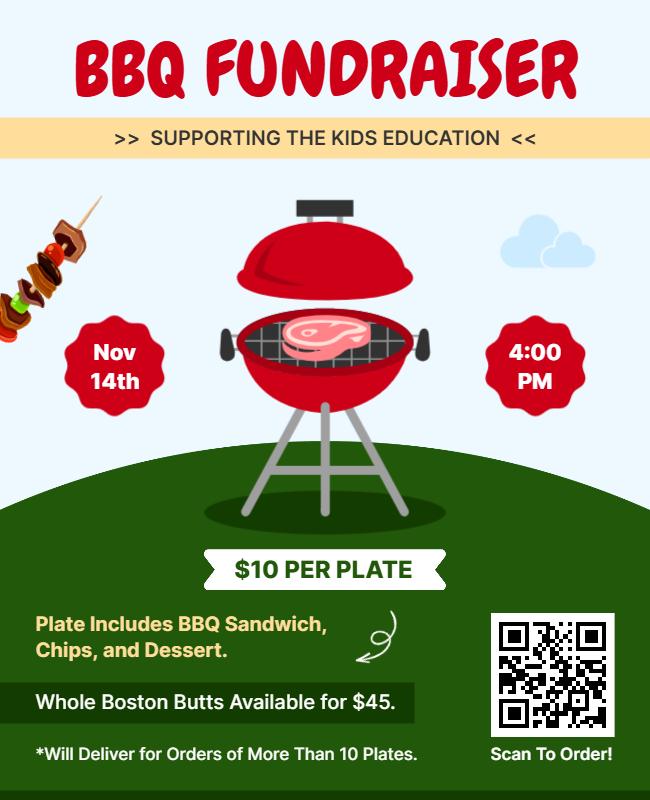 Vibrant Red BBQ Fundraiser for Kids Education Poster Template