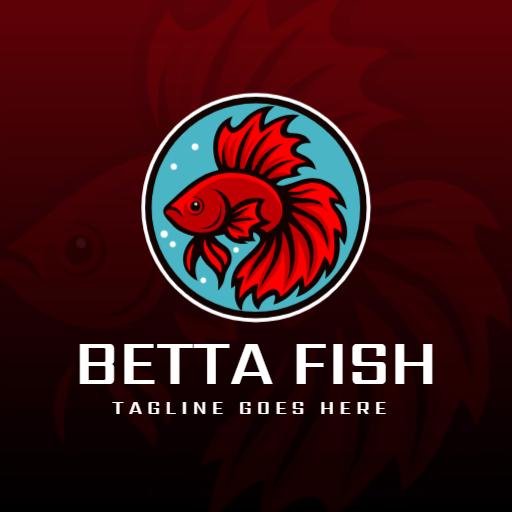 Vibrant Red Betta Fish Swimming in a Blue Circular Logo Template