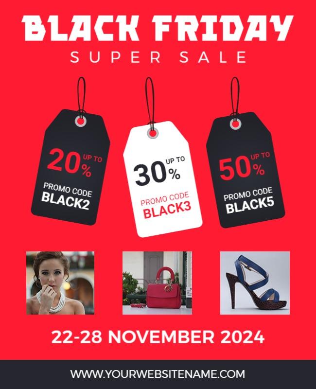 Vibrant Red Black Friday Super Sale Discount Offers Poster Template