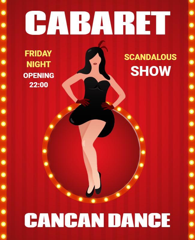 Vibrant Red Cabaret Cancan Dance Show Poster Template