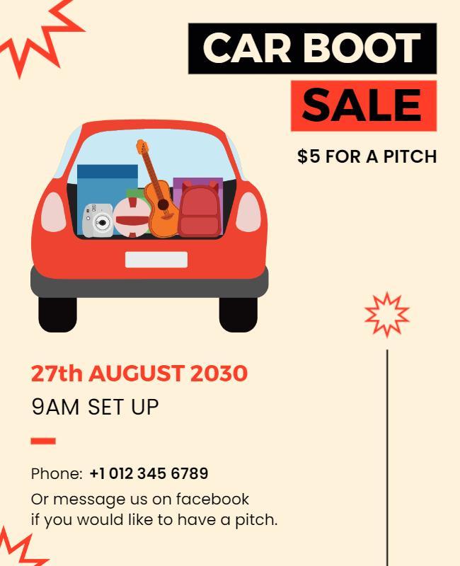 Vibrant Red Car Boot Sale Advertising Poster Template