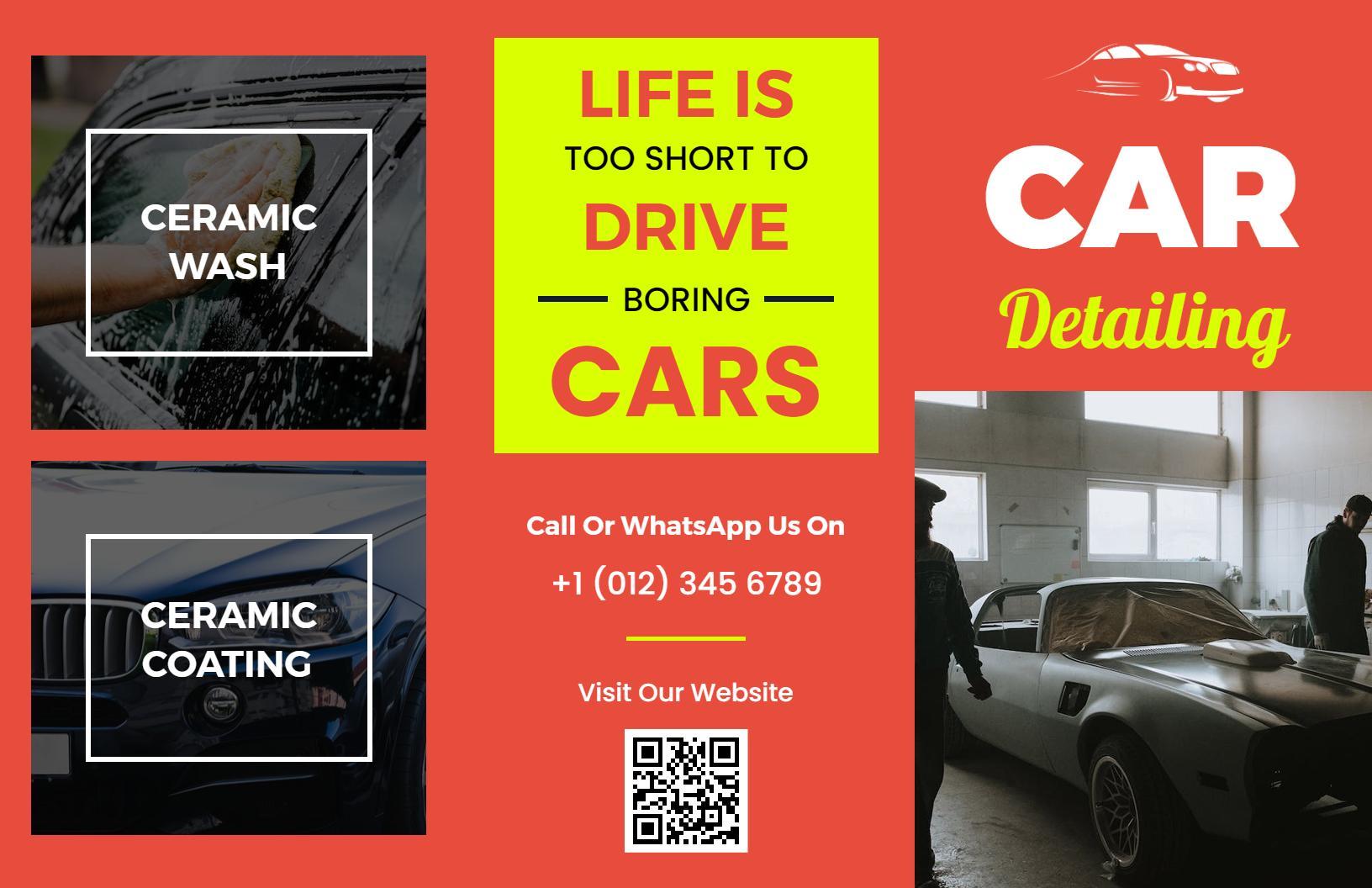 Vibrant Red Car Detailing Services Ceramic Wash and Coating Brochure Template