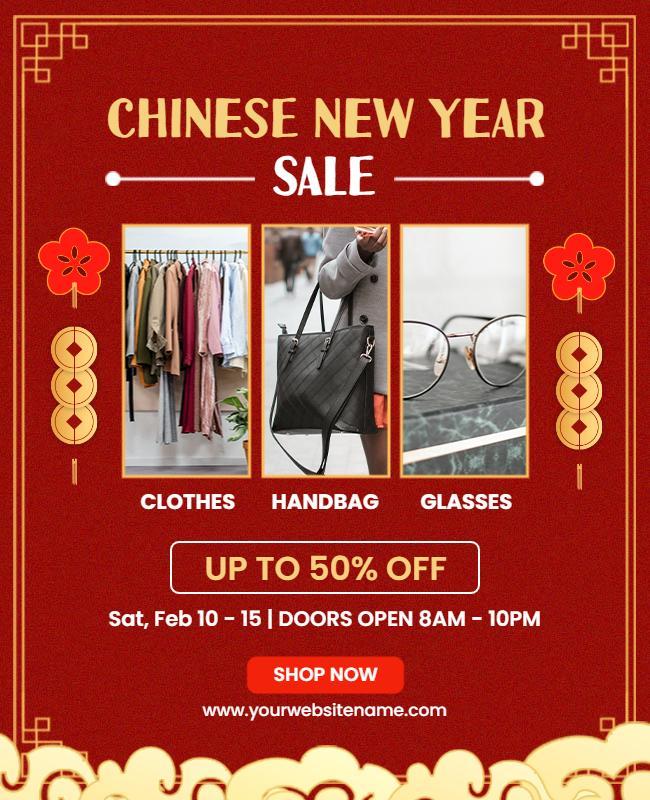 Vibrant Red Chinese New Year Sale Discount Poster Template