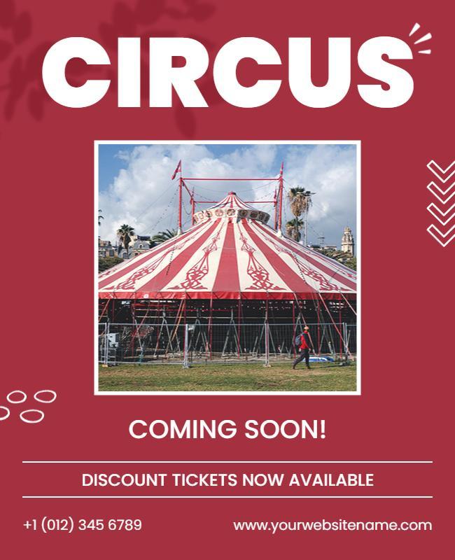 Vibrant Red Circus Coming Soon Ticket Discount Poster Template