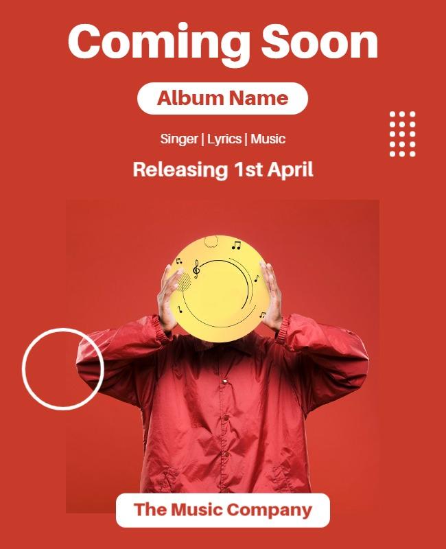 Vibrant Red Coming Soon Music Album Release Poster Template