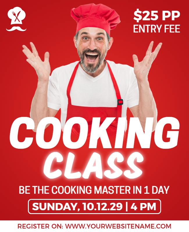 Vibrant Red Cooking Class Workshop Flyer Template