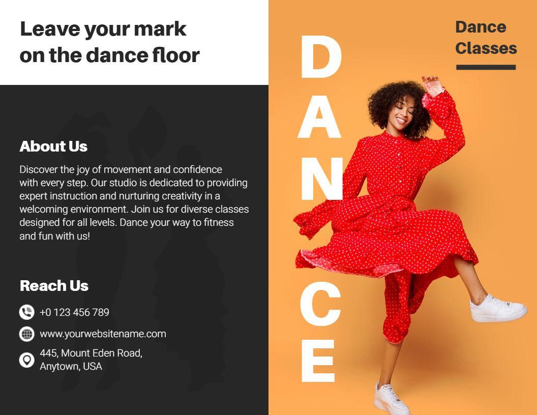 Vibrant Red Dance Classes Movement and Confidence Brochure Template