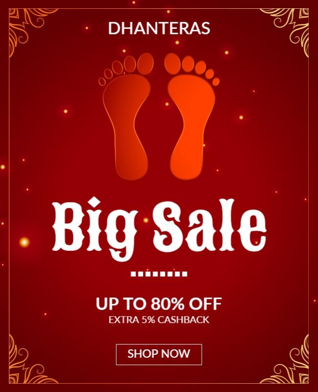 Vibrant Red Dhanteras Big Sale Discount Offer Poster Template