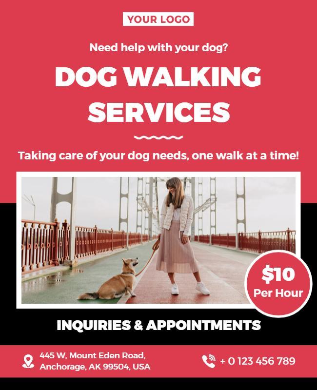Vibrant Red Dog Walking Services Promotion Poster Template