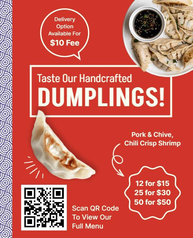 Vibrant Red Dumplings Delivery Special Offer Poster Template