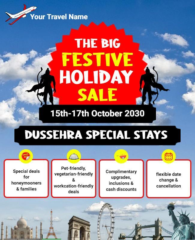 Vibrant Red Dussehra Holiday Sale Travel Poster Template