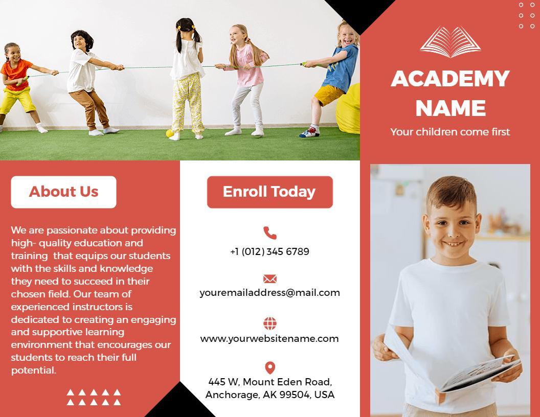 Vibrant Red Education Academy Student Engagement Brochure Template