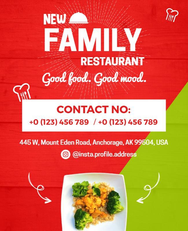 Vibrant Red Family Restaurant Grand Opening Poster Template