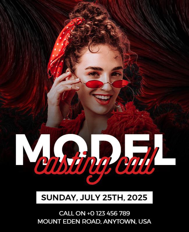 Vibrant Red Fashion Model Casting Call Flyer Template