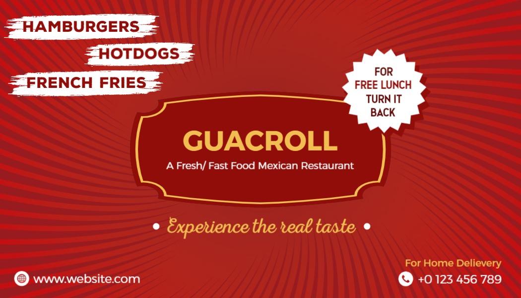 Vibrant Red Fast Food Mexican Restaurant Business Card Template