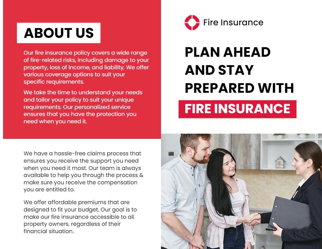 Vibrant Red Fire Insurance Risk Coverage and Service Brochure Template