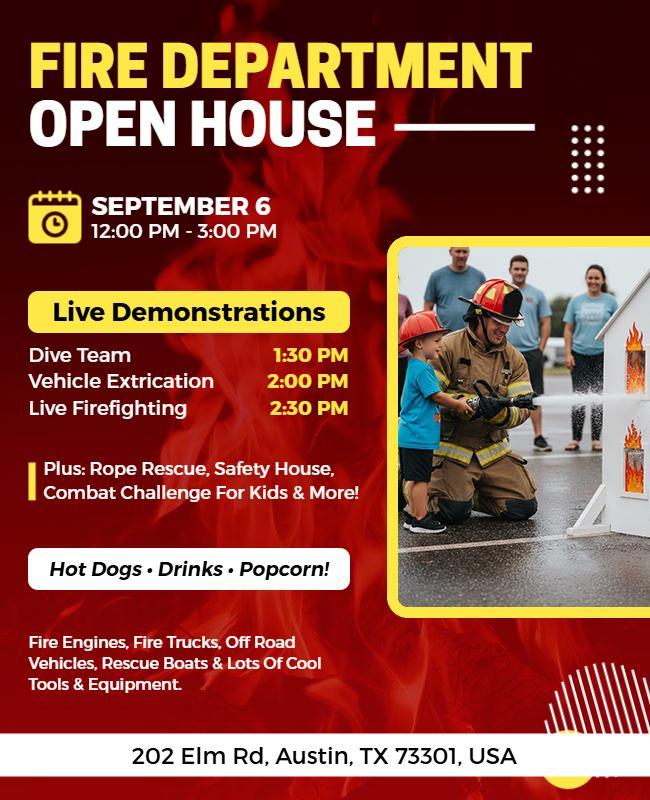 Vibrant Red Fire Safety Community Open House Flyer Template