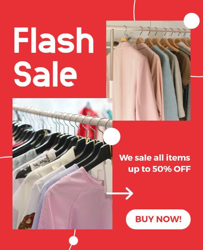 Vibrant Red Flash Sale Promotional Clothing Poster Template