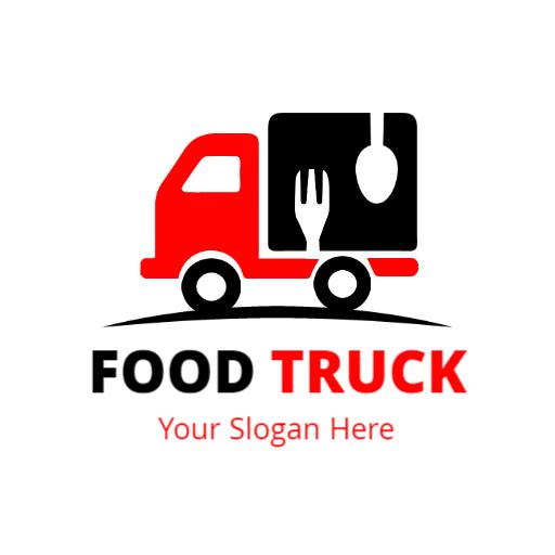Vibrant Red Food Truck Serving Delicious Meals at Festival Logo Template