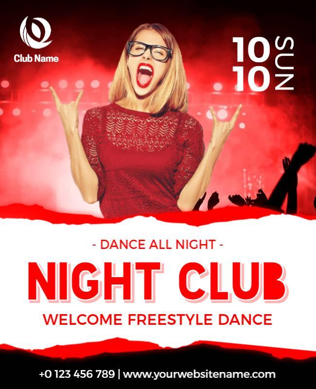 Vibrant Red Freestyle Dance Night Club Flyer Template