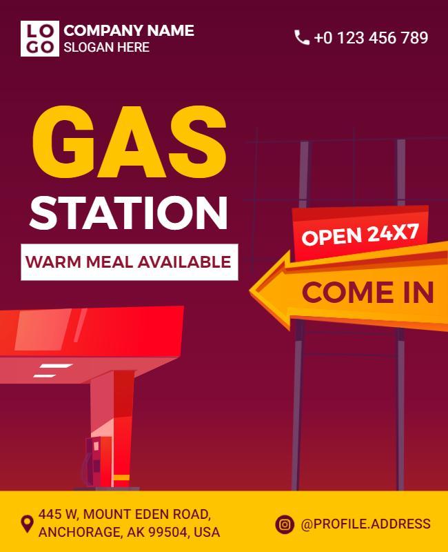Vibrant Red Gas Station 24x7 Service Poster Template
