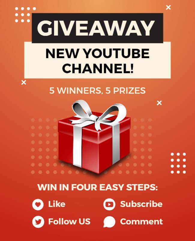 Vibrant Red Giveaway Announcement for New YouTube Channel Poster Template