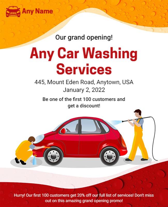 Vibrant Red Grand Opening Car Wash Services Poster Template