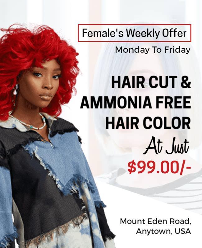 Vibrant Red Hair Styling Special Offer Poster Template