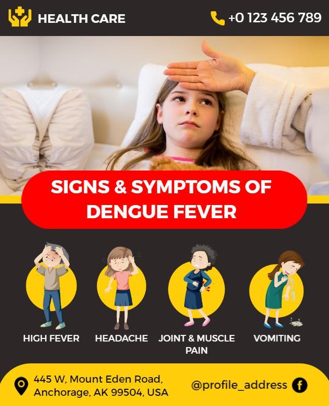 Vibrant Red Health Awareness Signs of Dengue Fever Poster Template