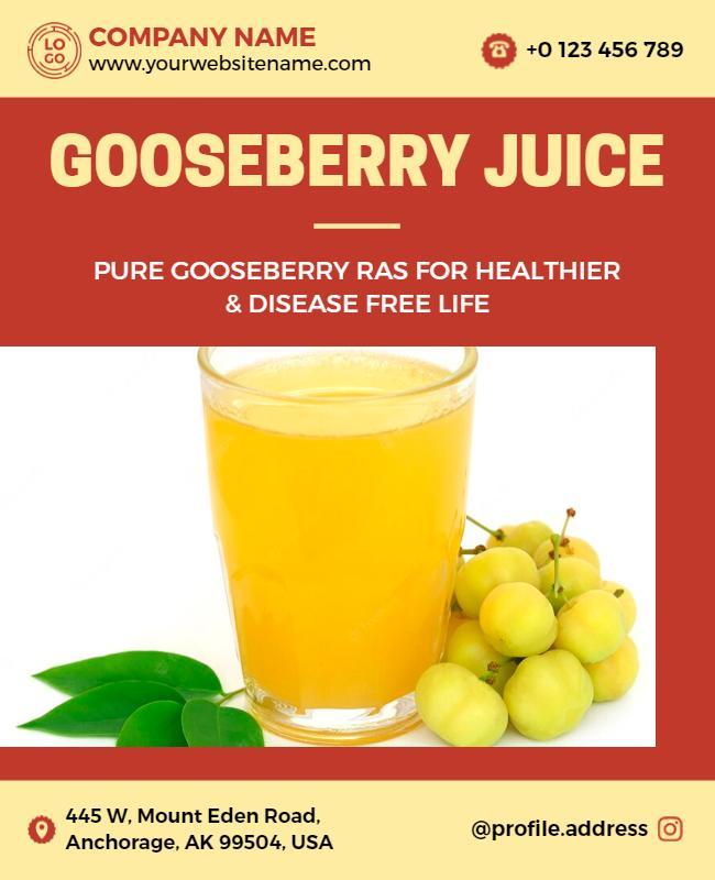 Vibrant Red Healthy Gooseberry Juice Promotion Poster Template