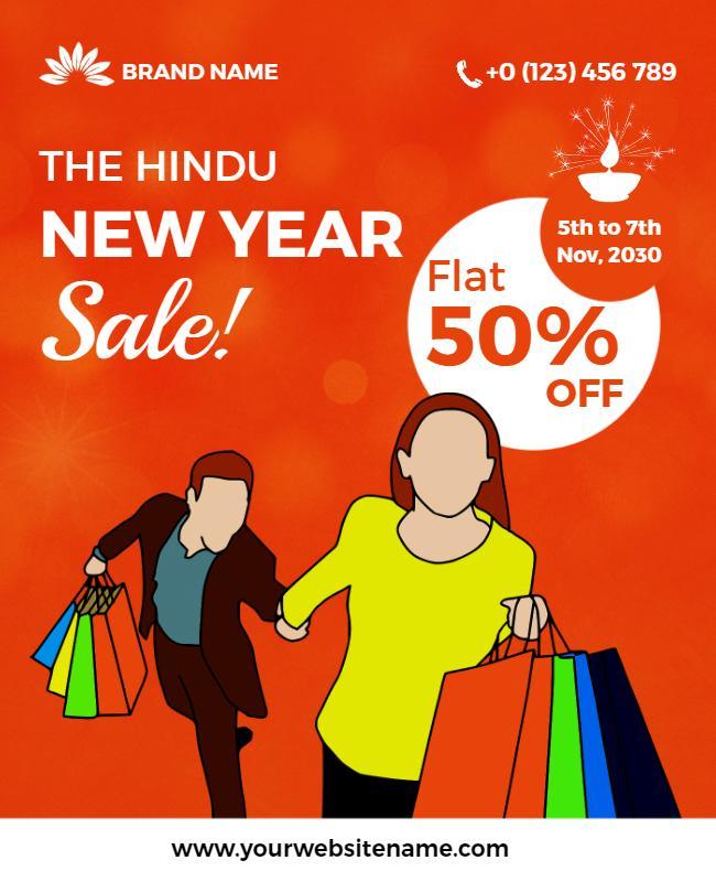 Vibrant Red Hindu New Year Sale Discount Shopping Poster Template