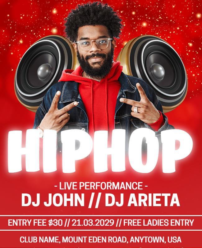 Vibrant Red Hip Hop Live Performance Night Poster Template