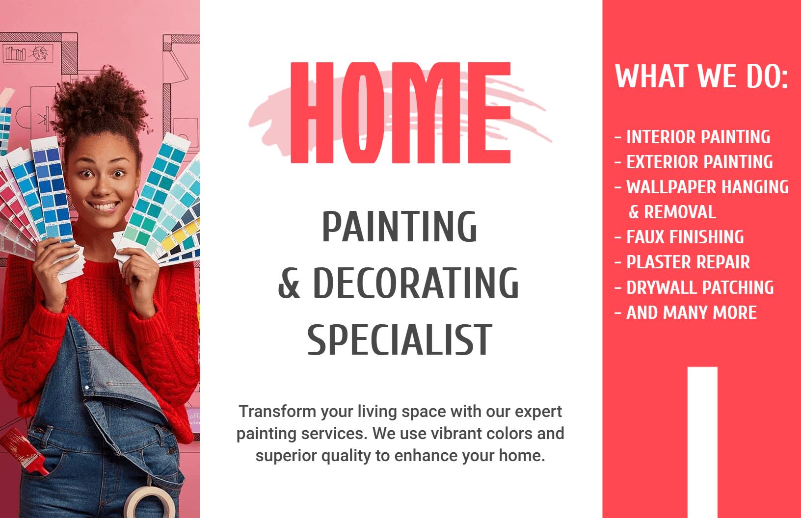 Vibrant Red Home Painting and Decorating Services Brochure Template