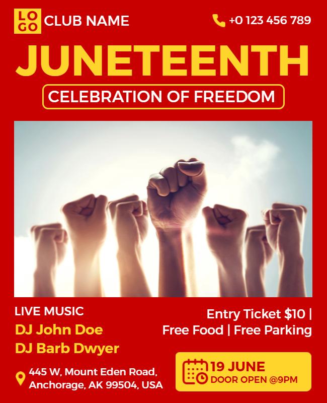 Vibrant Red Juneteenth Celebration of Freedom Poster Template