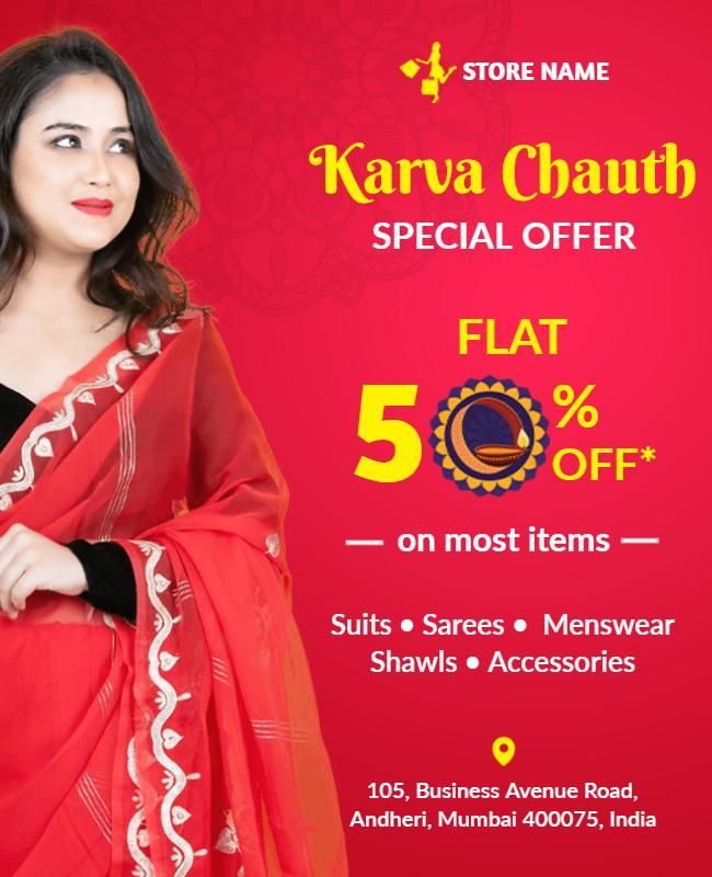 Vibrant Red Karva Chauth Special Offer Sale Poster Template