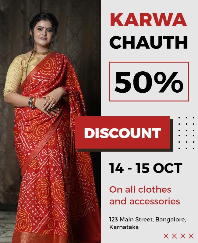 Vibrant Red Karwa Chauth Discount Sale Poster Template