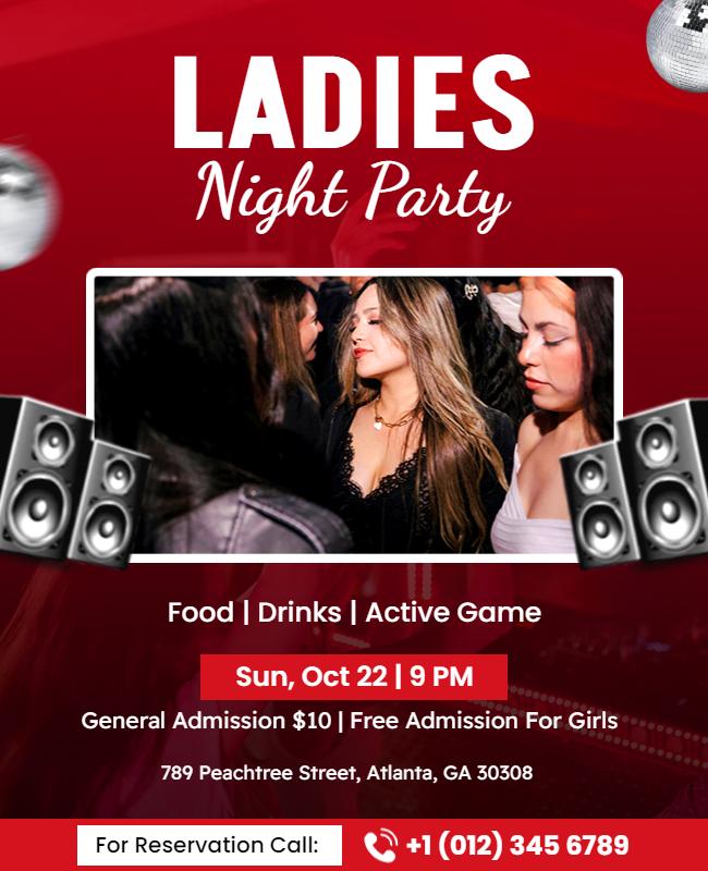 Vibrant Red Ladies Night Party Celebration Poster Template