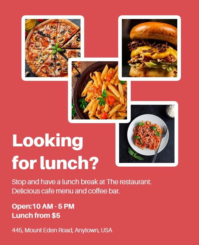 Vibrant Red Lunch Invitation Cafe Menu Poster Template